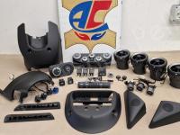 Ferrari 599 GTO - Restauro plastiche appiccicose >>>>>>>>>>>>>>>>>>>>> - Panoramica delle plastiche nel mio laboratorio. (DOPO)