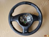 BMW serie 3 Msport (E46) - anno 2003 – Rivestimento volante in vera pelle con personalizzazione - Panoramica del volante senza airbag. (PRIMA)