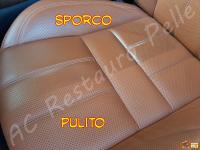 Range Rover Sport - anno 2010 - Restauro di sedili e plastiche e pulizia interno in pelle - Comparazioni pulito/sporco sulla seduta del sedile di guida. (PRIMA)